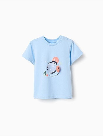 Camiseta de algodón con estampado 3D de pez