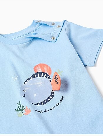 Camiseta de algodón con estampado 3D de pez
