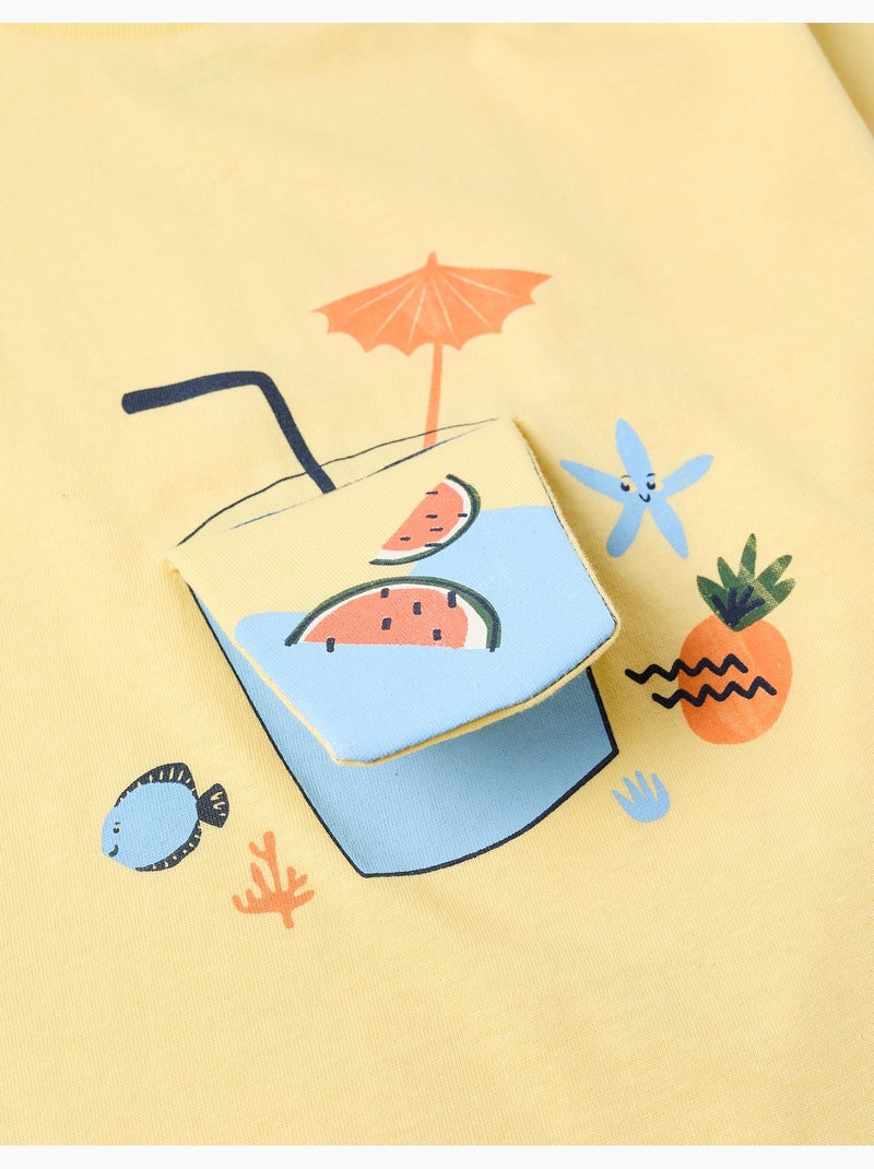 Camiseta de algodón con estampado 3D de zumo Amarillo claro - Kiabi