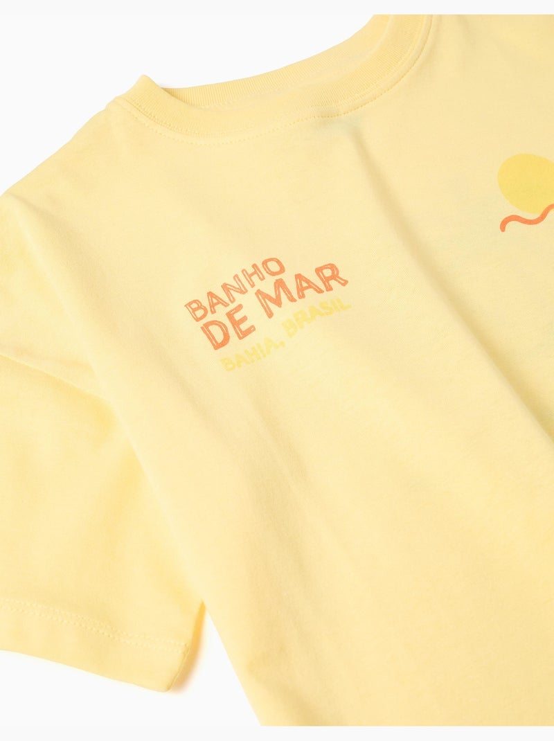 Camiseta de algodón con estampado Banho de Mar Amarillo claro - Kiabi