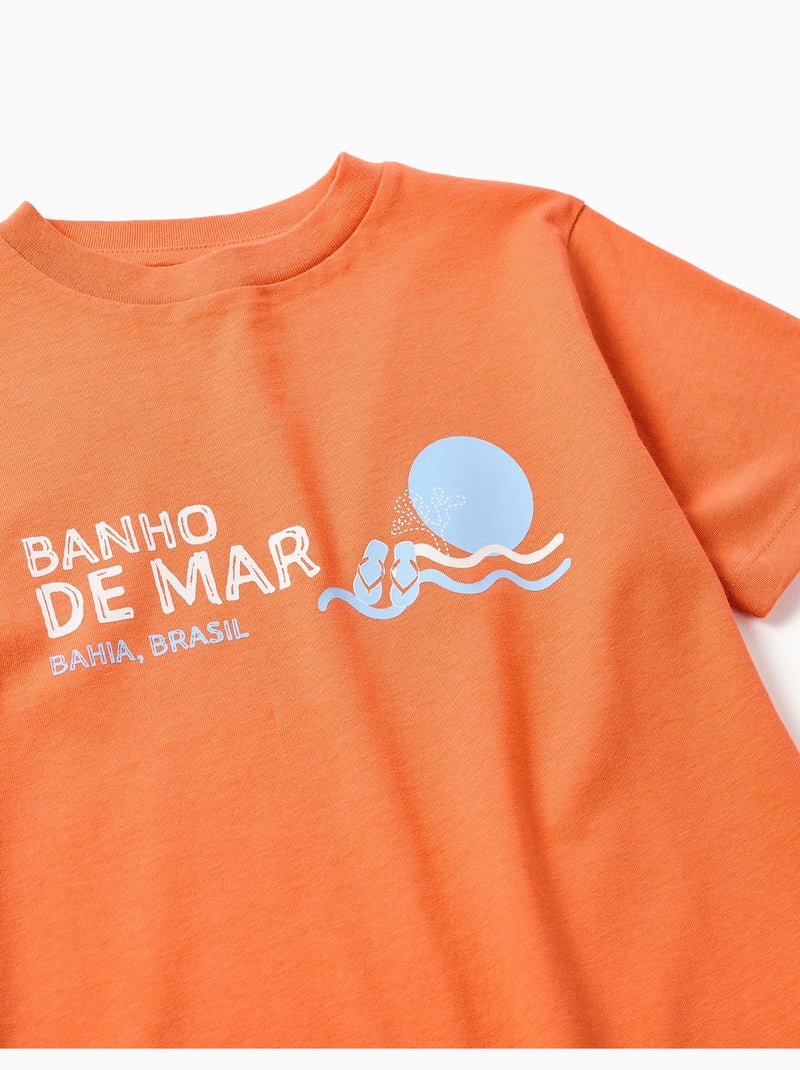 Camiseta de algodón con estampado Banho de Mar Negro Naranja - Kiabi
