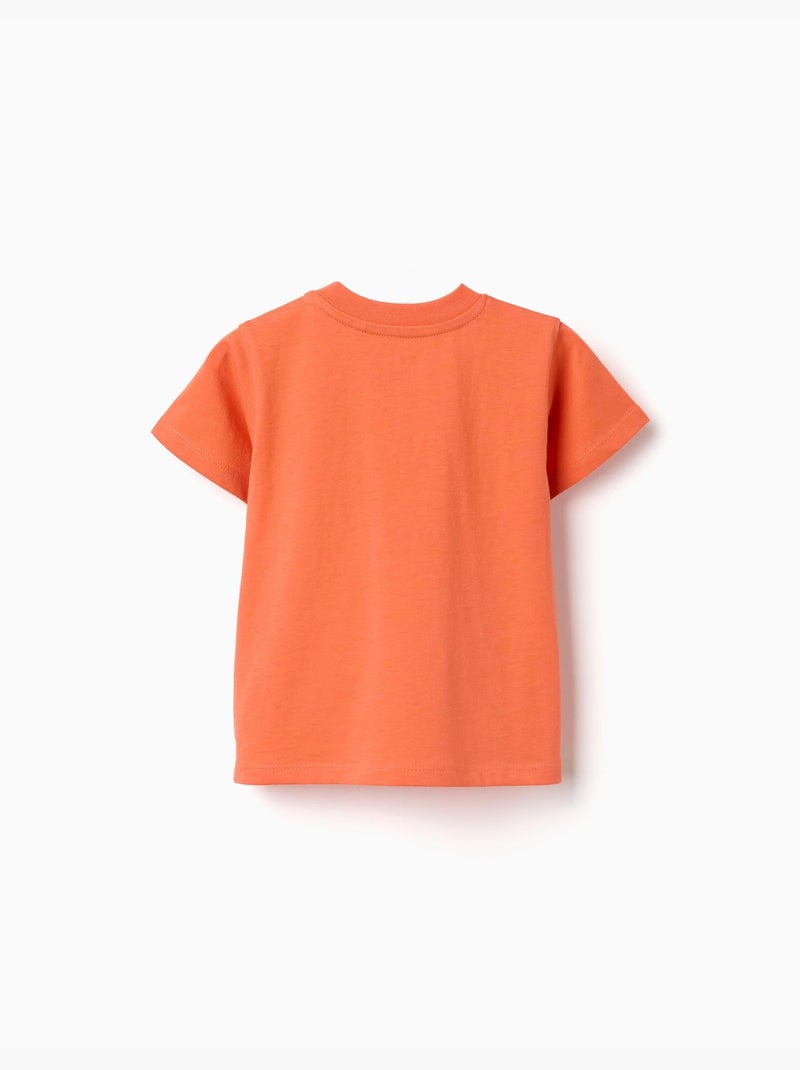 Camiseta de algodón con estampado Banho de Sol Negro Naranja - Kiabi