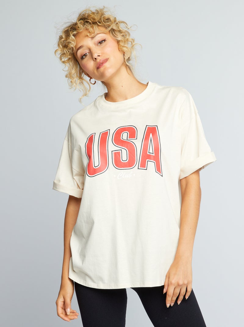 Camiseta de algodón con estampado BEIGE - Kiabi