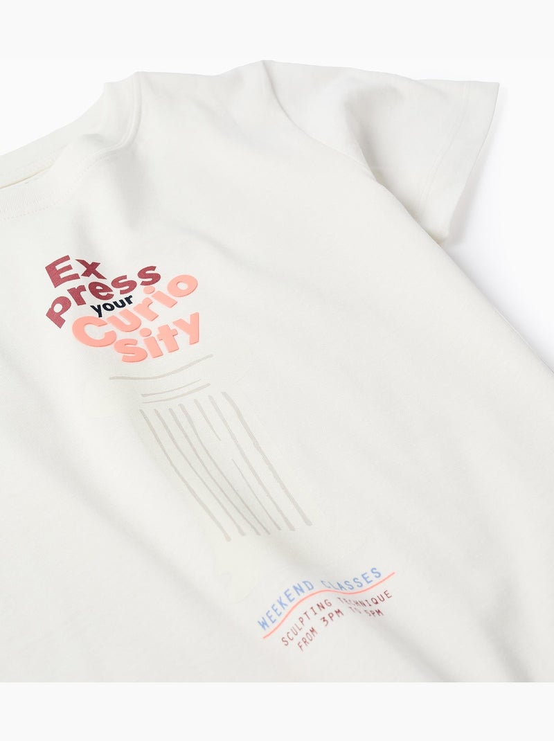 Camiseta de algodón con estampado Curiosity Blanco - Kiabi