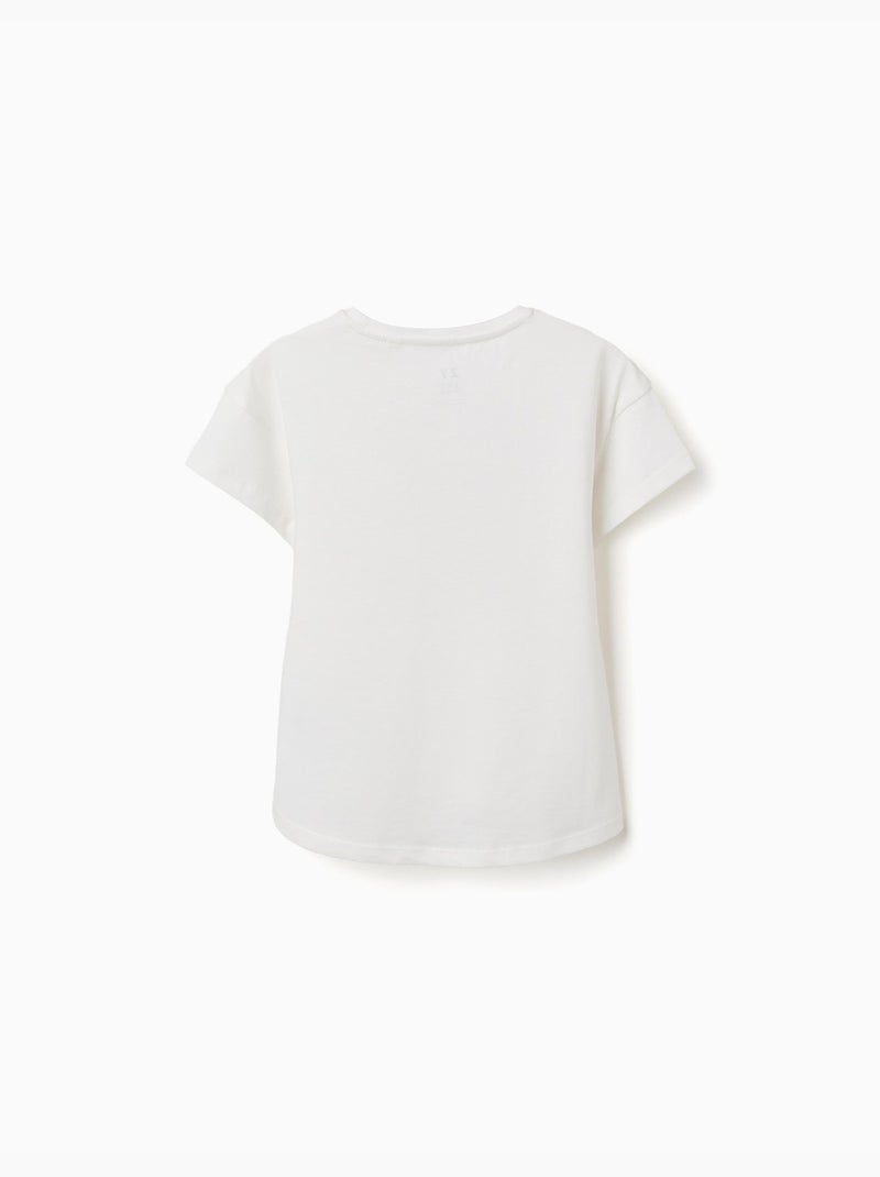 Camiseta de algodón con estampado de conchas y hombros caídos Blanco - Kiabi