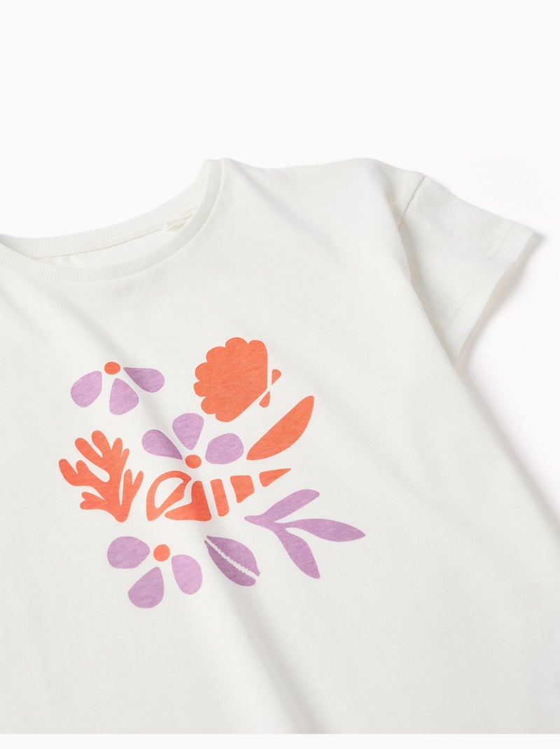 Camiseta de algodón con estampado de conchas y hombros caídos Blanco - Kiabi