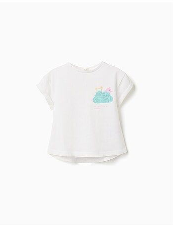 Camiseta de algodón con estampado de croché en el pecho
