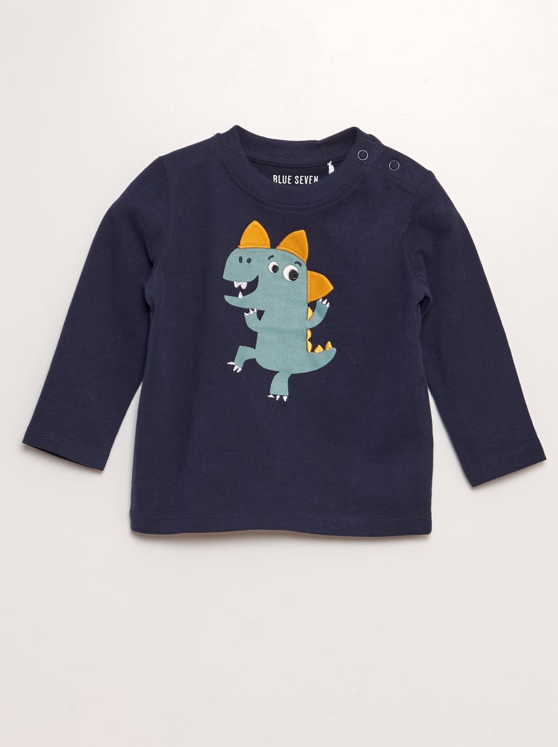Camiseta de algodón con estampado de dinosaurio AZUL - Kiabi