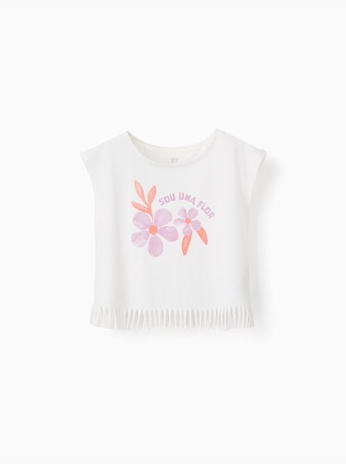Camiseta de algodón con estampado de flores y flecos - Kiabi