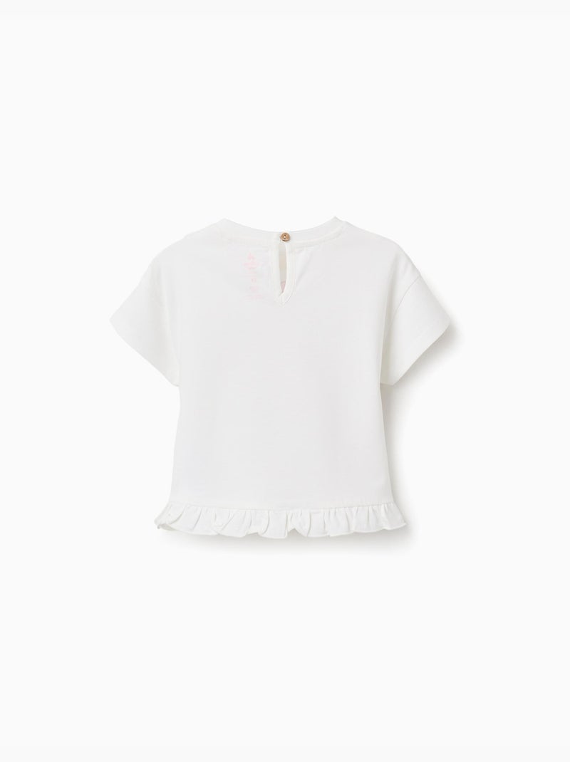 Camiseta de algodón con estampado de Minnie y volantes Blanco - Kiabi