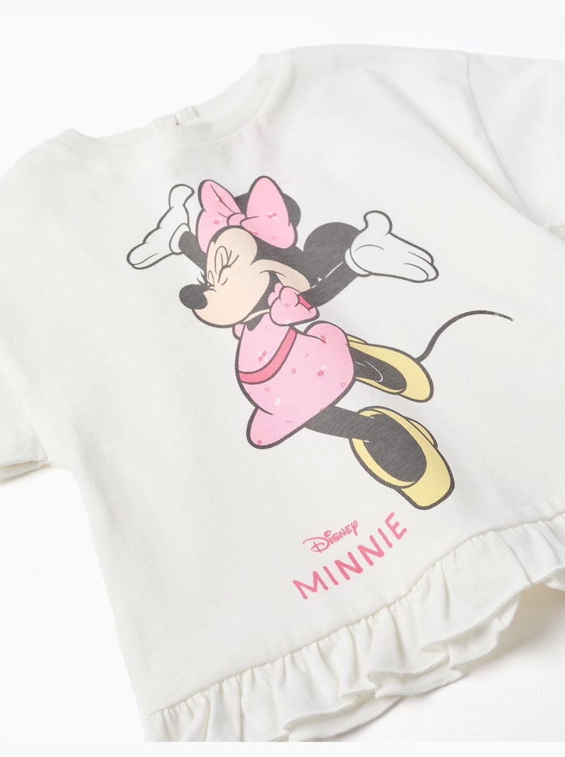 Camiseta de algodón con estampado de Minnie y volantes Blanco - Kiabi