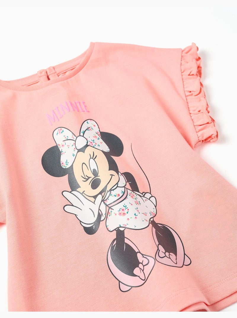 Camiseta de algodón con estampado de Minnie y volantes Salmón - Kiabi