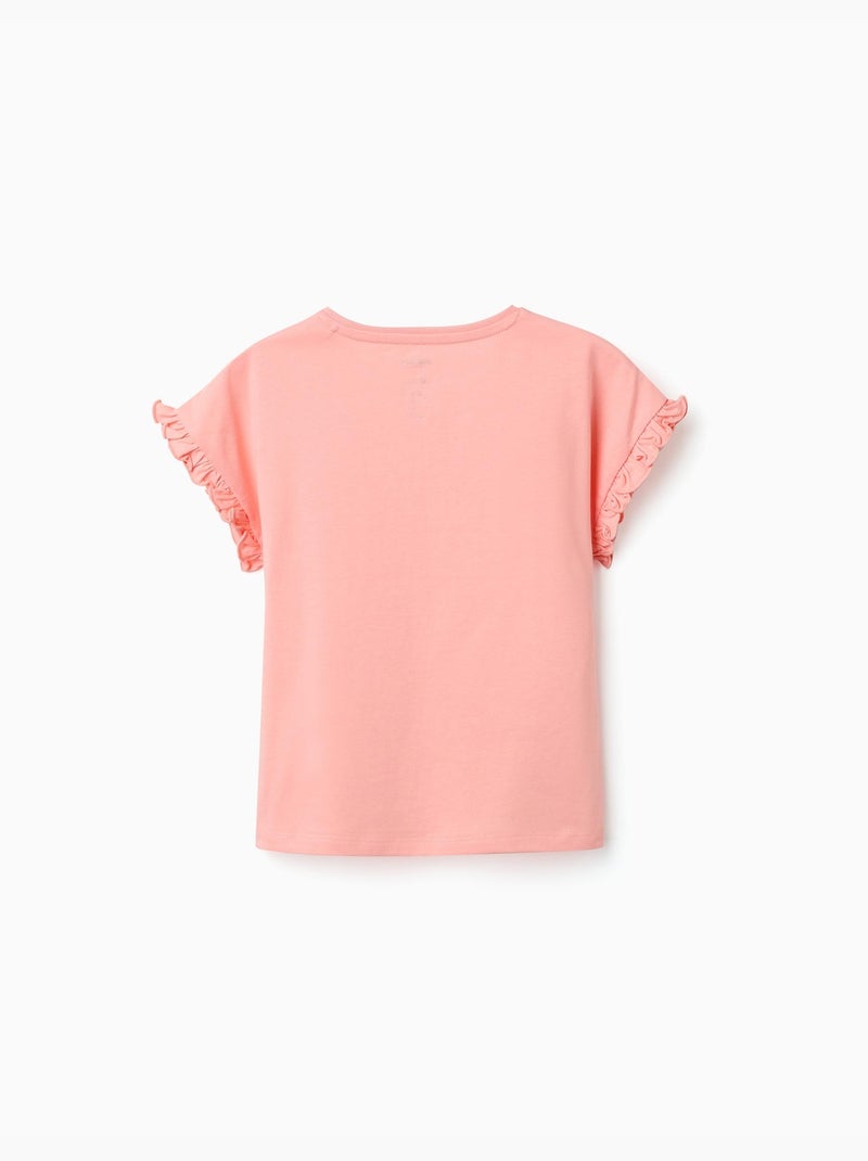 Camiseta de algodón con estampado de Minnie y volantes Salmón - Kiabi