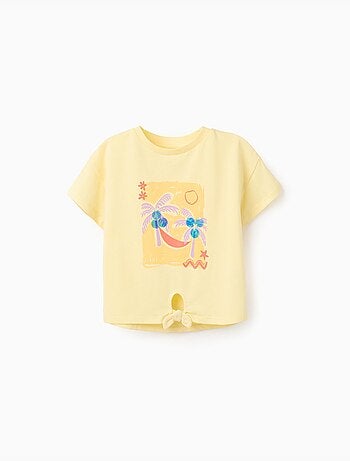 Camiseta de algodón con estampado de palmeras y lentejuelas