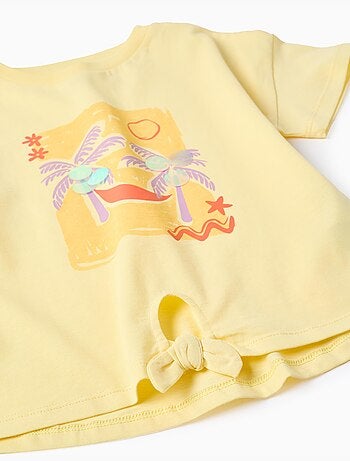 Camiseta de algodón con estampado de palmeras y lentejuelas
