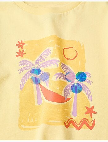 Camiseta de algodón con estampado de palmeras y lentejuelas