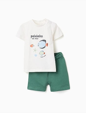 Camiseta de algodón con estampado de peces + pantalón corto