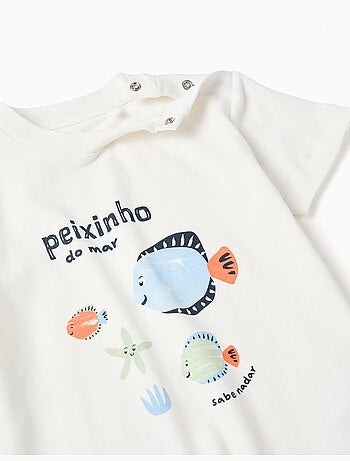 Camiseta de algodón con estampado de peces + pantalón corto
