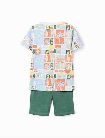 Camiseta de algodón con estampado de playa + pantalón corto