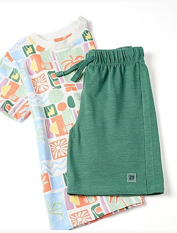 Camiseta de algodón con estampado de playa + pantalón corto