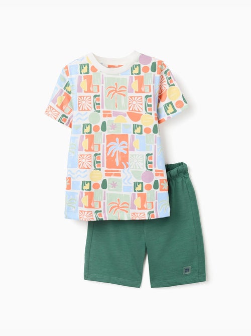 Camiseta de algodón con estampado de playa + pantalón corto - Kiabi