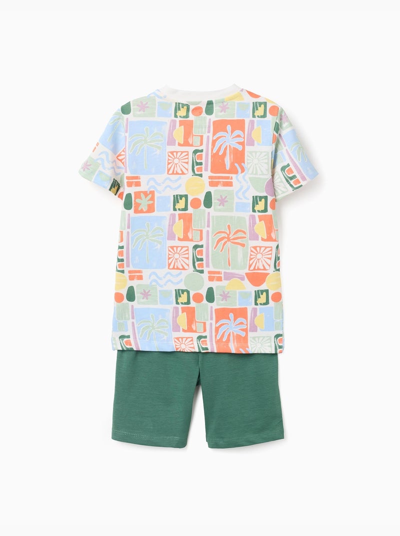 Camiseta de algodón con estampado de playa + pantalón corto Verde oscuro - Kiabi