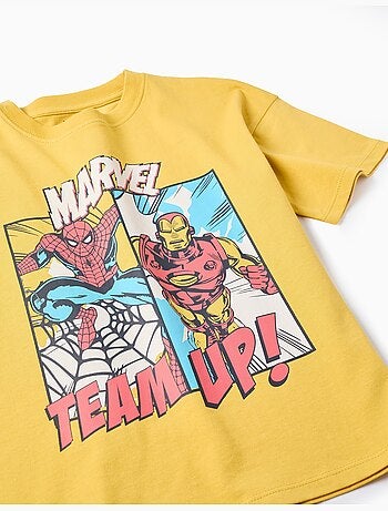 Camiseta de algodón con estampado de Spider-Man y Iron-man