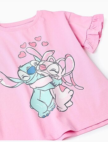 Camiseta de algodón con estampado de Stitch y Angel