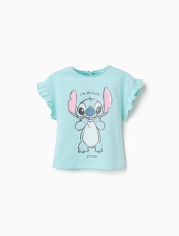 Camiseta de algodón con estampado de Stitch y volantes