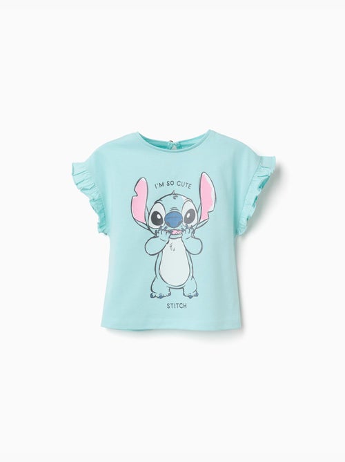 Camiseta de algodón con estampado de Stitch y volantes - Kiabi