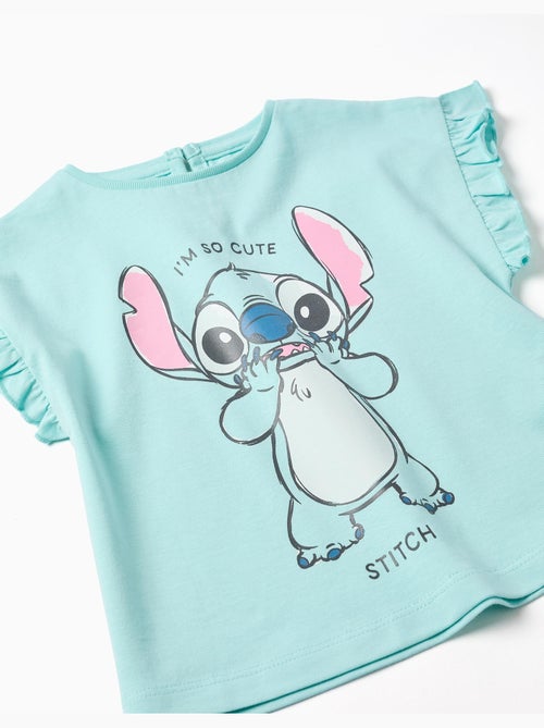 Camiseta de algodón con estampado de Stitch y volantes - Kiabi