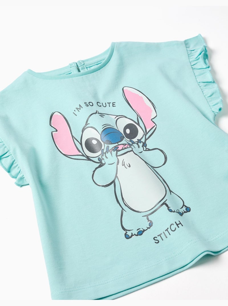 Camiseta de algodón con estampado de Stitch y volantes Azul claro - Kiabi