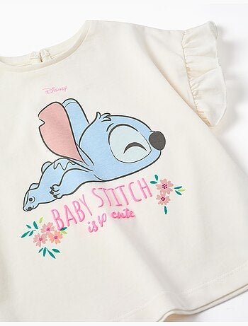 Camiseta de algodón con estampado de Stitch y volantes