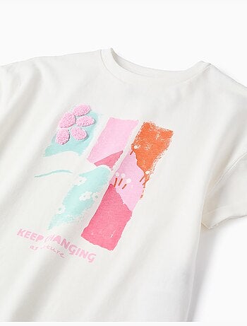 Camiseta de algodón con estampado en relieve y bordado