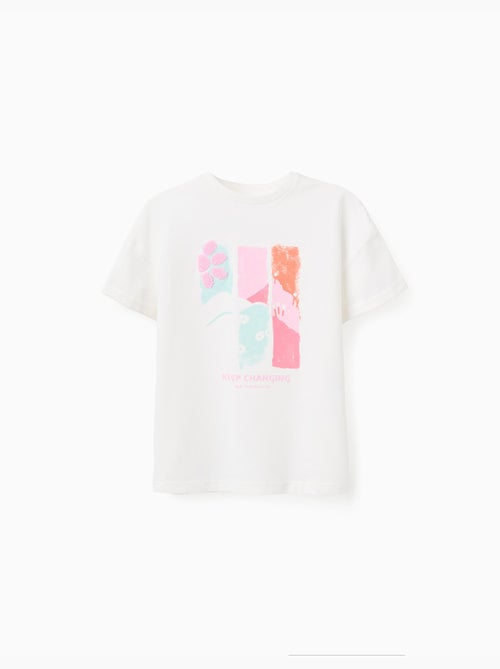 Camiseta de algodón con estampado en relieve y bordado - Kiabi