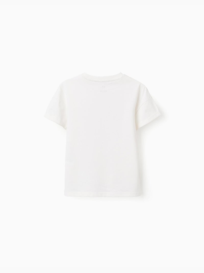 Camiseta de algodón con estampado en relieve y bordado Blanco - Kiabi