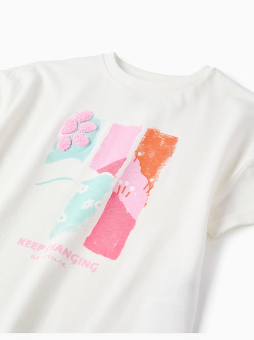 Camiseta de algodón con estampado en relieve y bordado - Kiabi
