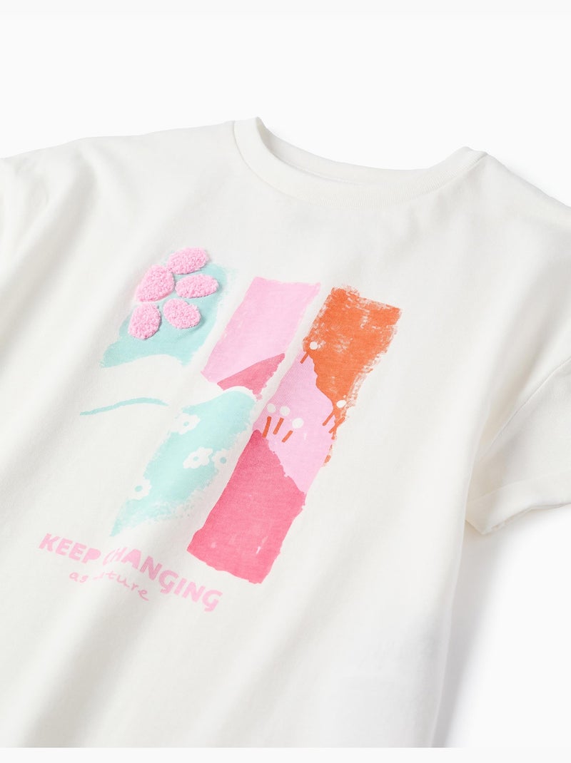 Camiseta de algodón con estampado en relieve y bordado Blanco - Kiabi
