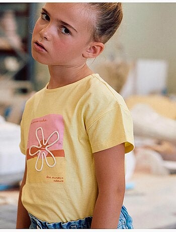 Camiseta de algodón con estampado floral 3D