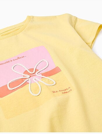 Camiseta de algodón con estampado floral 3D