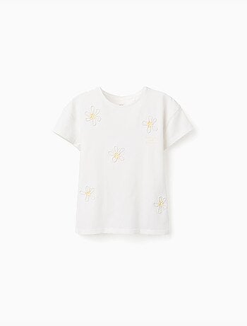 Camiseta de algodón con estampado floral 3D