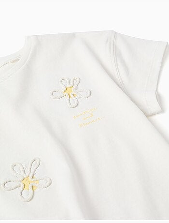 Camiseta de algodón con estampado floral 3D