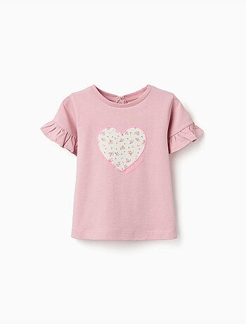 Camiseta de algodón con estampado floral en forma de corazón