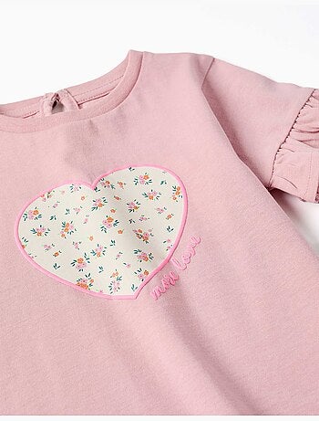 Camiseta de algodón con estampado floral en forma de corazón