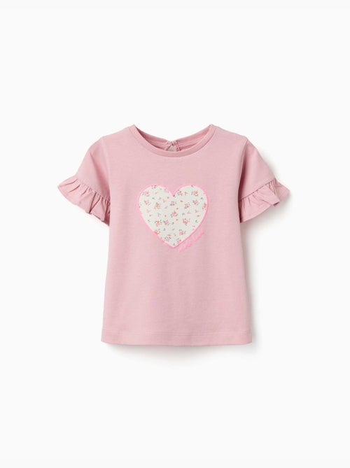 Camiseta de algodón con estampado floral en forma de corazón - Kiabi Camiseta de algodón con estampado floral en forma de corazón - Kiabi