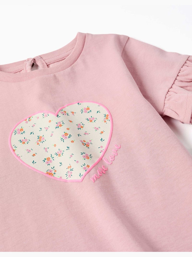Camiseta de algodón con estampado floral en forma de corazón Rosa claro - Kiabi