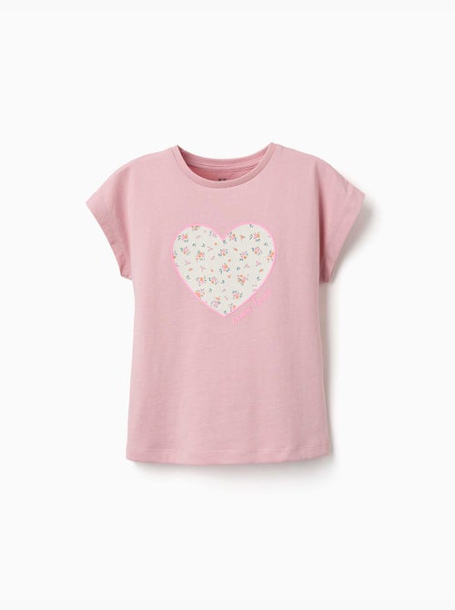 Camiseta de algodón con estampado floral en forma de corazón - Kiabi Camiseta de algodón con estampado floral en forma de corazón - Kiabi