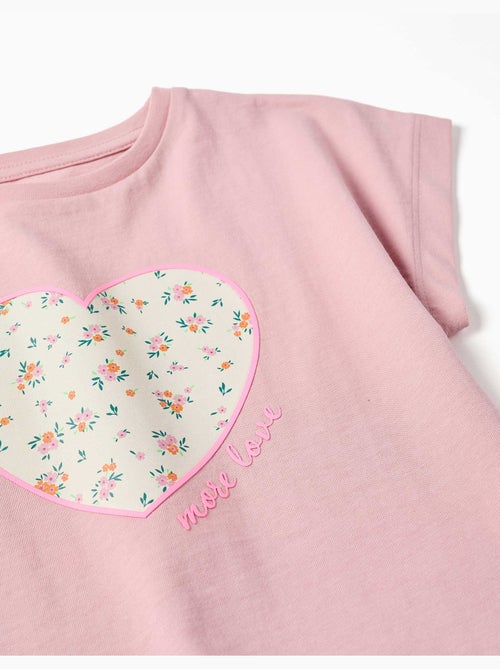 Camiseta de algodón con estampado floral en forma de corazón - Kiabi Camiseta de algodón con estampado floral en forma de corazón - Kiabi