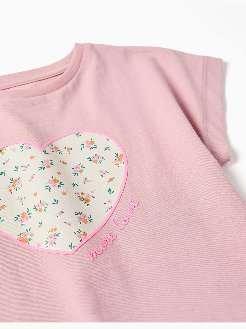 Camiseta de algodón con estampado floral en forma de corazón Rosa claro - Kiabi