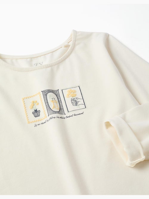 Camiseta de algodón con estampado floral en relieve - Kiabi
